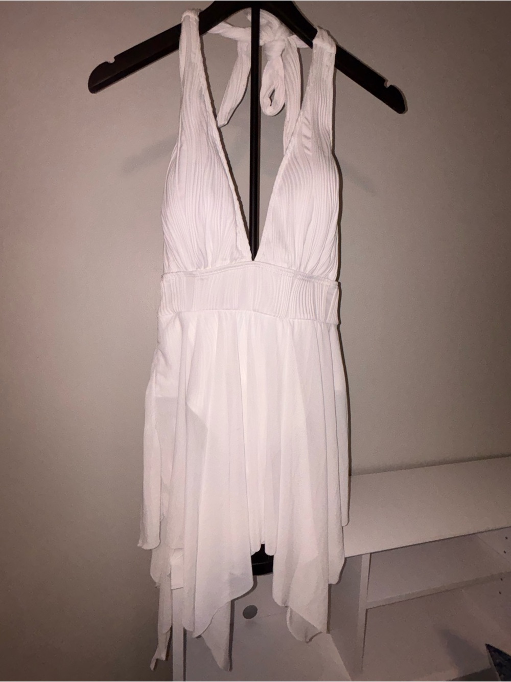 White Halter Plunge Chiffon One Piece Bathing Suit